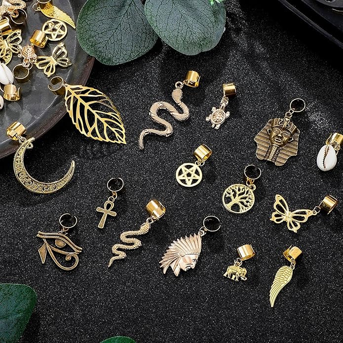 40 Pcs Hair Clips for Braids Locs Hair Jewelry Braids Hair Clips Gold Hair Accessories for Braids Hair Beads African Style Butterfly DIY Hair Jewelry Pendant Hair Charms Decoration for Braiding