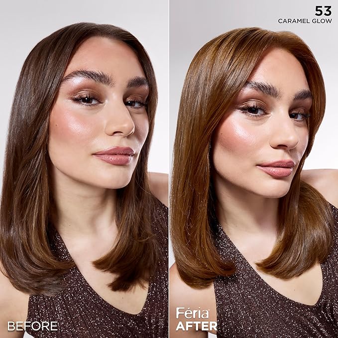 L'Oreal Paris Feria Multi-Faceted Shimmering Permanent Hair Color, High Intensity Hair Dye for 3X Highlights, 53 Caramel Glow, 1 Kit