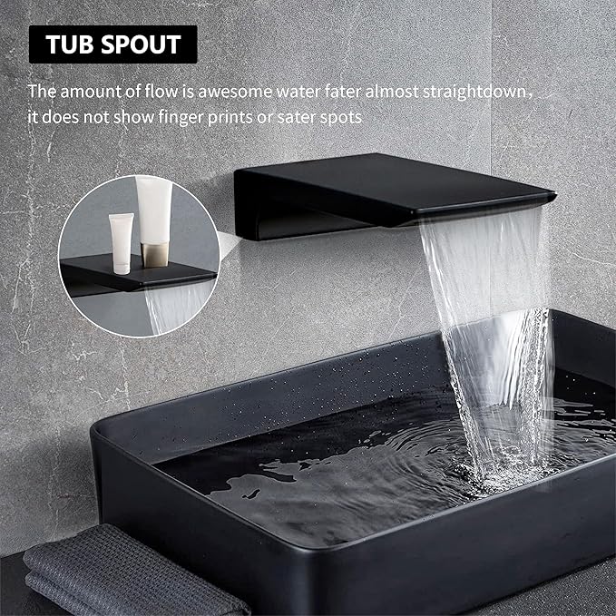 LCEVCGK Shower Faucet Set Complete Matte Black Shower System with 10 inch Square Rainfall Shower Head 3-Function Handheld Shower Waterfall Bathtub Spout Rain Shower Combo Set Bathroom Wall Mounted