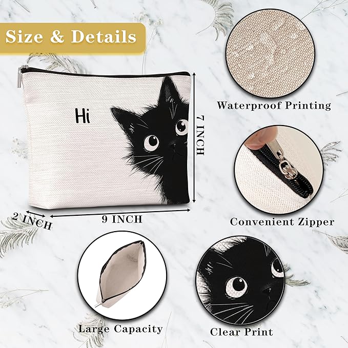 GREOXG Hi Black Cat Makeup Bag, Small Travel Cosmetic Bag with Zipper, Cute Makeup Pouch Gift Ideas for Women Teen Girls Friends Mom Sisters Teacher Birthday Christmas Wedding Graduation-E06