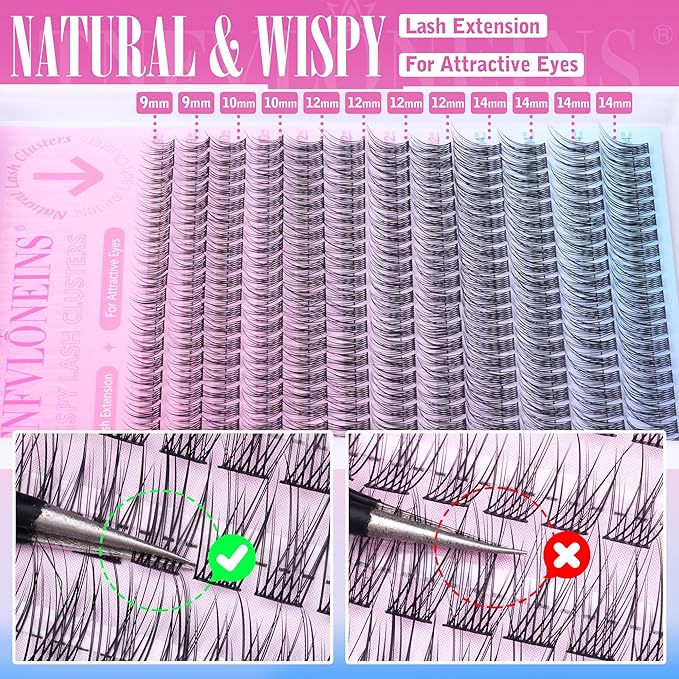 Wispy Lash Extension Kit Natural Eyelash Extension Kit C Curl Lash Clusters Kit Individual Lashes Clusters Short Eyelash Clusters 280pcs Cluster Lashes Kit with Bond and Seal and Tweezers TNFVLONEINS