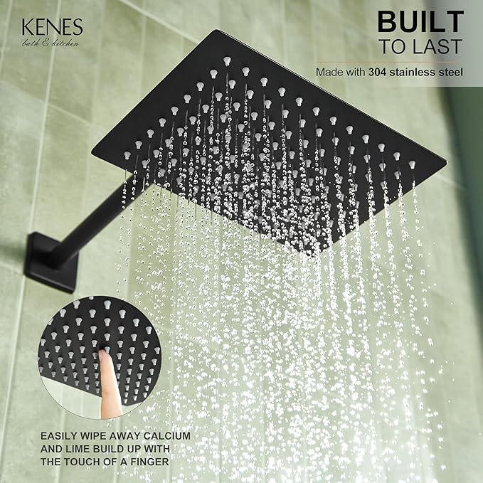KENES Matte Black Rainfall Bathroom Shower System Rain Shower Head and Handle Set, Shower Faucet Set with 10-Inch Rain Showerhead and Handheld Spray, (Shower Valve Included), LJ-6026A-2