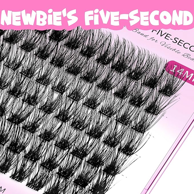 VEYESBEAUTY Lash Clusters Individual Eyelash Extensions Thin & Invisible Band DIY False Eyelashes for Self-application Newbie's Five-Second Series Wispy Lash Tray, Dreamy 14mm Single Length