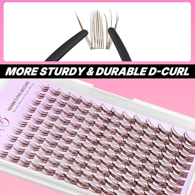 VEYESBEAUTY Brown Manga Lash Clusters Eyelash Extensions Thin & Invisible Band DIY Individual False Eyelashes Newbie's Five-Second Series Wispy Lash Tray for Self-application, Lash 8-18mm Mixed Length
