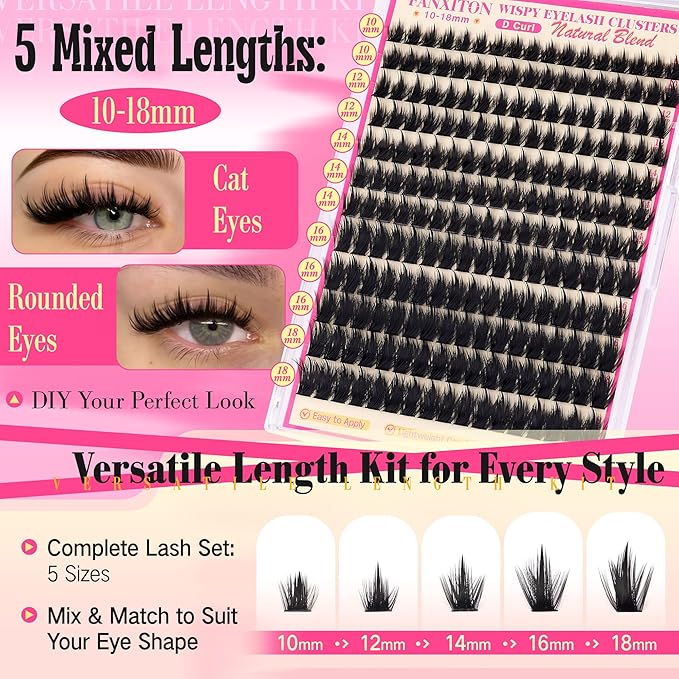 Lash Clusters with Spiky Lash Clusters Kit Volume Clusters Eyelash Extension 10-18MM Thick Individual Lashes D Curl Cluster Eyelash Extensions with Lash Brush3D DIY Lash Extension at Home (No Glue)