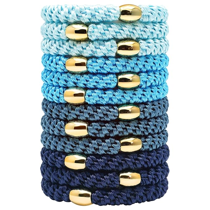 Hair Tie Bracelets for Women and Girls - Ponytail Holders for Thick Hair, Superior Strong Stretchy Braided Ties, No Slip Damage Crease Bands - 12Pcs, Blue