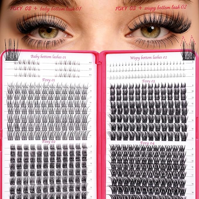 Foxy Beauty Natural Lash Clusters - Wispy & Fluffy Lash Clusters WideSpan Eyelash Clusters Lash Extension with FREE Bonus Lower Lashes;