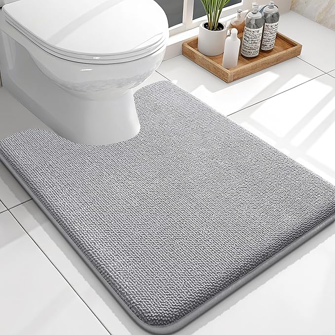 OLANLY Toilet Rugs U-Shaped 24x20, Extra Soft Absorbent Thick Memory Foam Contour Bathroom Rugs, Dry Quickly, Machine Washable, Non-Slip Toilet Bath Mat, Home Decor Accessories, Grey