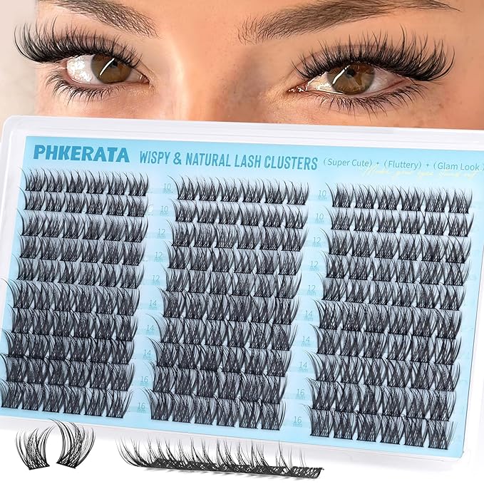 Wispy Lash Clusters Naural Eyelash Clusters Extensions C Curly Individual Lashes Clusters DIY Eyelash Extension with Wide Soft Thin Band,10-16MM,180Pcs