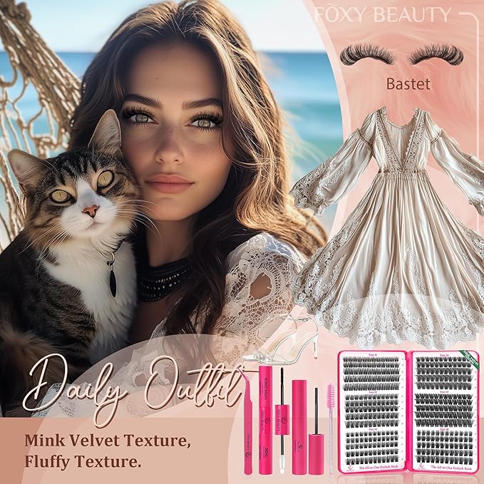 Diva Volunm Lash Clusters Kit Fluffy Eyelash Clusters 10-18mm thick DIY eyelash Extension Kit - Includes Bond & Seal, Remover, and Applicator for Salon-Quality Results.