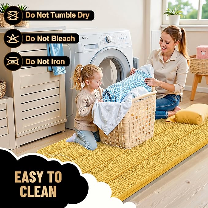 OLANLY Thick Bathroom Rugs 30x20, Extra Soft Absorbent Chenille Striped Bath Rugs, Rubber Backing, Machine Wash Dry, Bath Mats for Bathroom Floor, Tub and Shower, Home Decor Accessories, Yellow