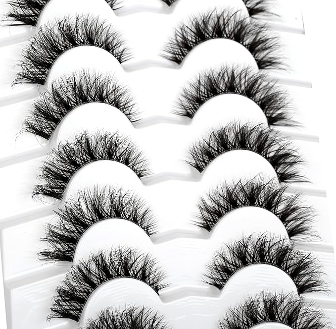 Pooplunch False Eyelashes Wispy Cat Eye Lashes Natural Short 8D Faux Mink Lashes Fake Eyelashes Strips 7 Pairs Pack