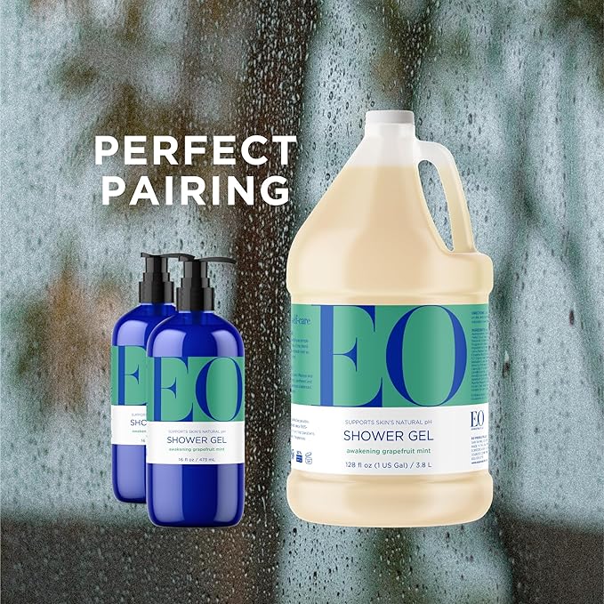 EO Shower Gel Body Wash, 16 Ounce (Pack of 2), Grapefruit and Mint, Organic Plant-Based Skin Conditioning Cleanser with Pure Essentials Oils