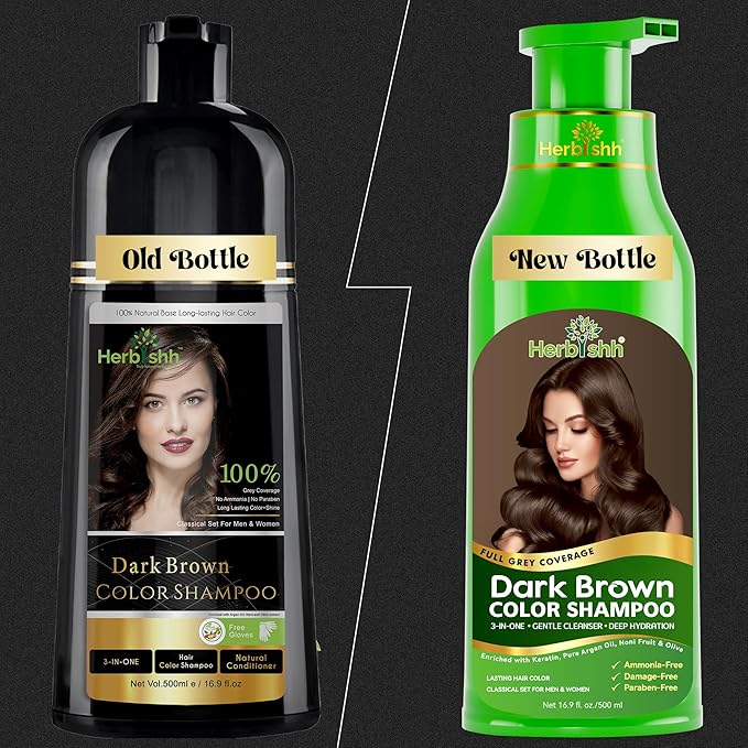 Herbishh Hair Color Shampoo for Gray Hair – Magic Hair Dye Shampoo – Colors Hair in Minutes–Long Lasting–500 Ml–3-In-1 Hair Color for Women & Men –Ammonia-Free (Dark Brown)