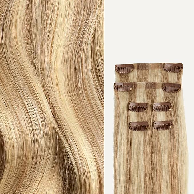 Luxy 100% Remy Human Hair Extensions for Thin Hair Thinning Hair Fill-Ins – 6 Seamless Wefts Multi-Dimensional Color Blend - Natural-Looking Volume & Coverage 80 grams 16" Dirty Blonde Highlights