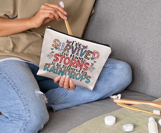 uinwk Inspirational Nurse Makeup Bag - Positive Gifts for Women, Survived Too Many Storms
