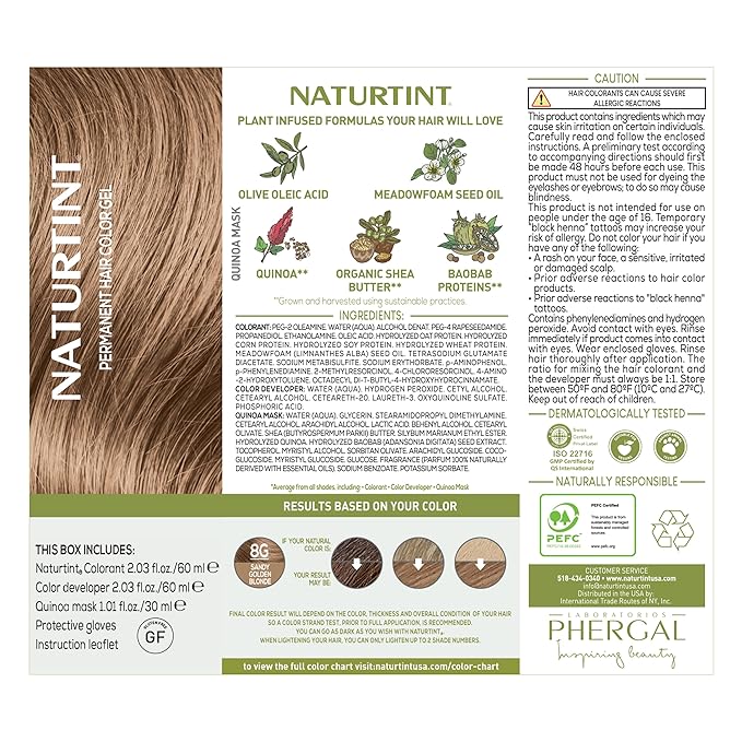 Naturtint 8G Sandy Golden Blonde Permanent Hair Color (Pack of 1), Ammonia Free, Vegan, Cruelty Free, up to 100% Gray Coverage, Long Lasting Results (Packaging may vary)