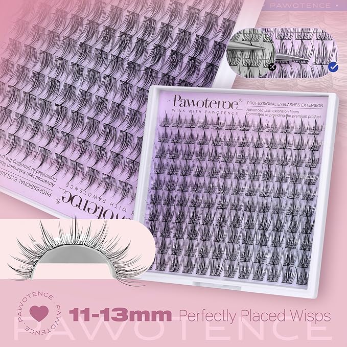 Pawotence Natural Lash Clusters Wispy Eyelash Clusters 120pcs Fairy Lashes Cluster Eyelash Extensions Individual Cluster Lashes for DIY Lash Extension