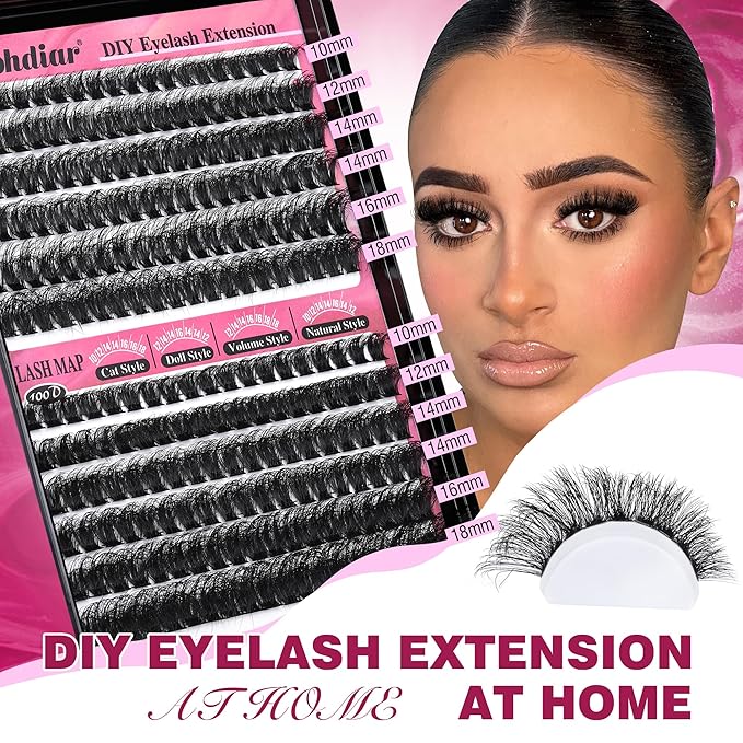 Calphdiar Lash Clusters 80D+100D Thick Eyelash Clusters D-curly Cluster Eyelash Extensions Russian Cluster Lashes Wispy Lashes Clusters 234pcs False Mink Eyelashes 10-18mm DIY Lash Extension
