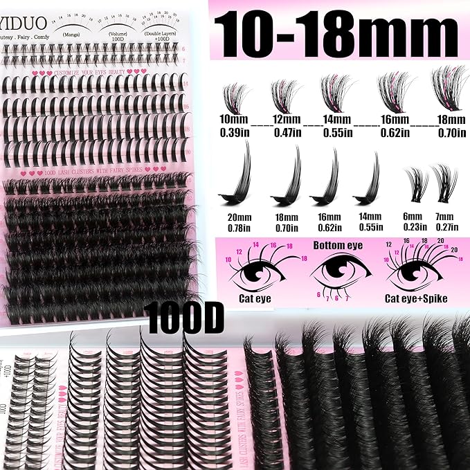 Lash Clusters Kit with Spikes Bottom clusters Eyelash Extensions 808Pcs with 2X Bond&Seal 60D/80D/100D 3D Volume D Curl Wispy DIY Individual Lashes Large Pack for Beginners Choice