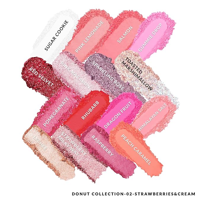 KimChiChic Beauty Donut Collection Eyeshadow Palette - 16 Matte, Pigment, & Glitter Shadows, Versatile for Day to Night Looks, Cruelty Free, Strawberries & Cream