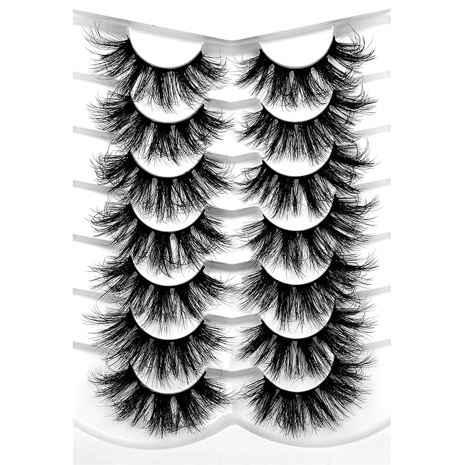 Pooplunch False Eyelashes Round Eye Lashes Dramatic 20MM Long Sexy Fluffy Volume 8D Faux Mink Fake Eyelash Strips 7 Pairs Pack