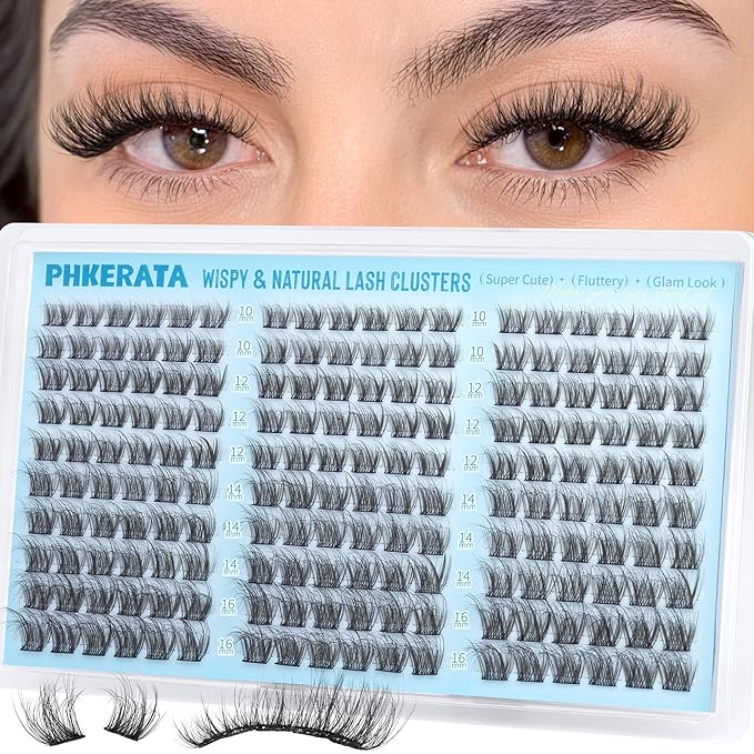 Wispy Lash Clusters Natural Eyelash Clusters 180Pcs Cluster Eyelash Extensions C Curled Cluster Lashes DIY Individual Lashes Soft Eye Lash Extension with Ultra-thin Band, 10-16MM