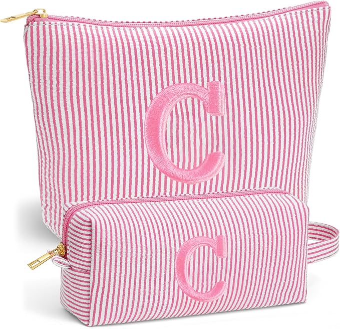 Fohufo Cute Stuff for Teen Girls Gifts - 2 Piece Set Makeup Bags, Custom Makeup Organizer Pouch for Travel, 6-12 Year Old Girl Birthday Gifts, Travel Essentials for Women, Pink C