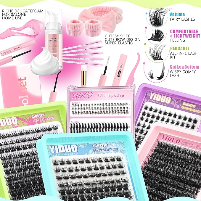 Lash Clusters Kit 6 Styles Bulk Packs Eyelash Extensions Volume/Manga/ultra/Dramatic with pikes Bottom Lashes Clusters Kit 5-20mm Wispy D Curl Individual Fake Eyelashes Kit DIY at Home Easily