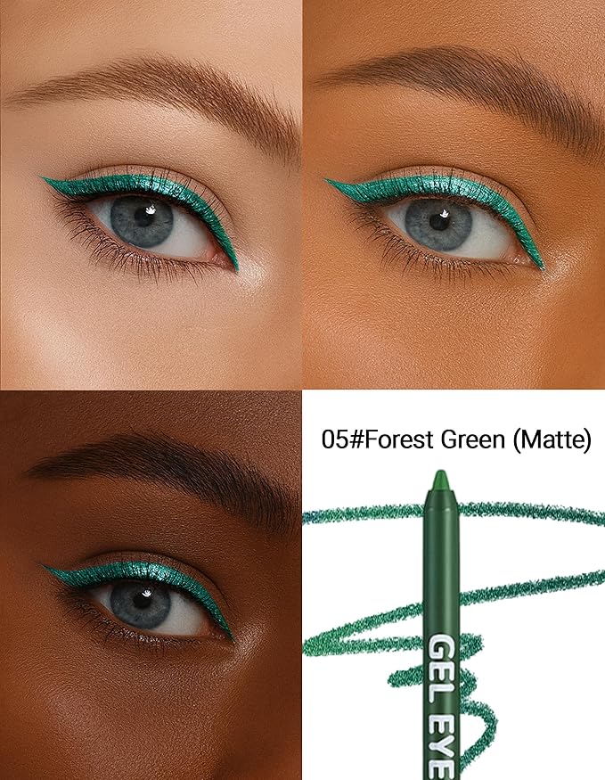 Erinde Waterproof Green Eyeliner Pencil, Creamy Gel Waterline Eye Liner Pen, Smooth Glide, Long Lasting, Waterproof, Sharpenable & Smudge Proof Eyeliner Pencil for Sensitive Eye, Cruelty-Free, 05