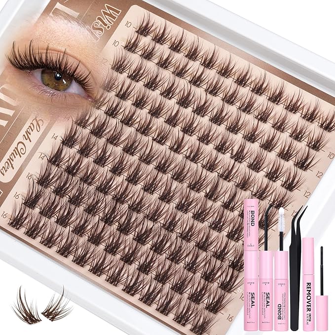 Brown Lash Clusters Kit Wispy Lash Extension Kit Natural Spiky Cluster Eyelash Extensions CD Curl Eyelash Extension Kit with Lash Bond seal and Remover by Lanflower