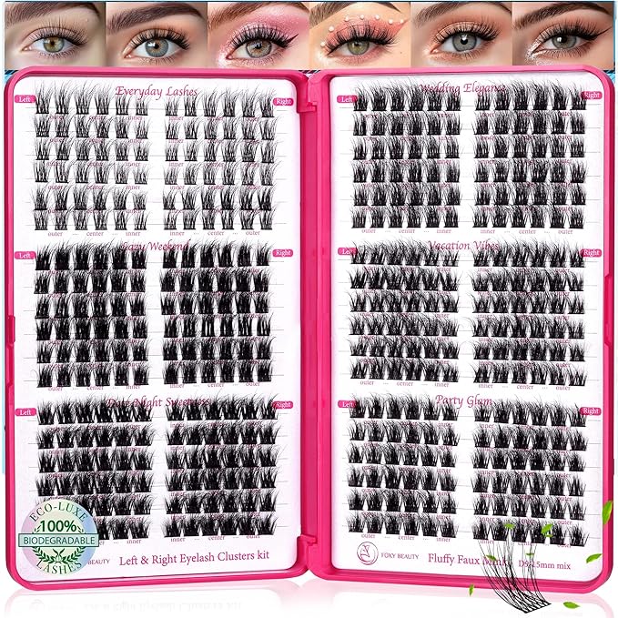 Lash Clusters - 0.05mm Wispy Natural Eyelash Clusters Fluffy Biodegradable Cruelty Free Eyelashes Lightweight Reusable Lash Separate Left & Right Sets - Perfect for Beginners DIY at Home
