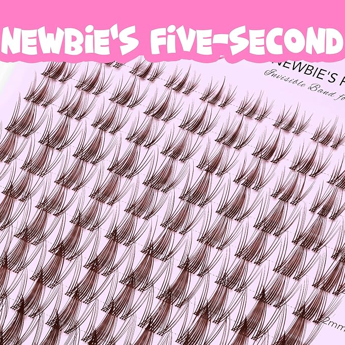 VEYESBEAUTY Brown Manga Lash Clusters Eyelash Extensions Thin & Invisible Band DIY Individual False Eyelashes Newbie's Five-Second Series Wispy Lash Tray for Self-application, Lash 8-18mm Mixed Length