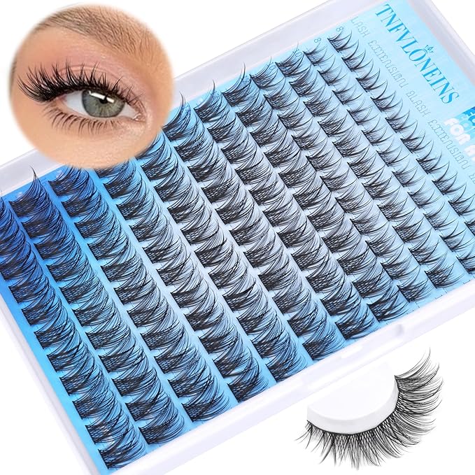 Wispy Lash Extension Kit Natural Lash Clusters Kit D Curl Eyelash Extension Kit DIY Cluster Eyelash Extensions Kit 8-16MM Individual Lashes Clusters with Bond and Seal and Tweezers by TNFVLONEINS