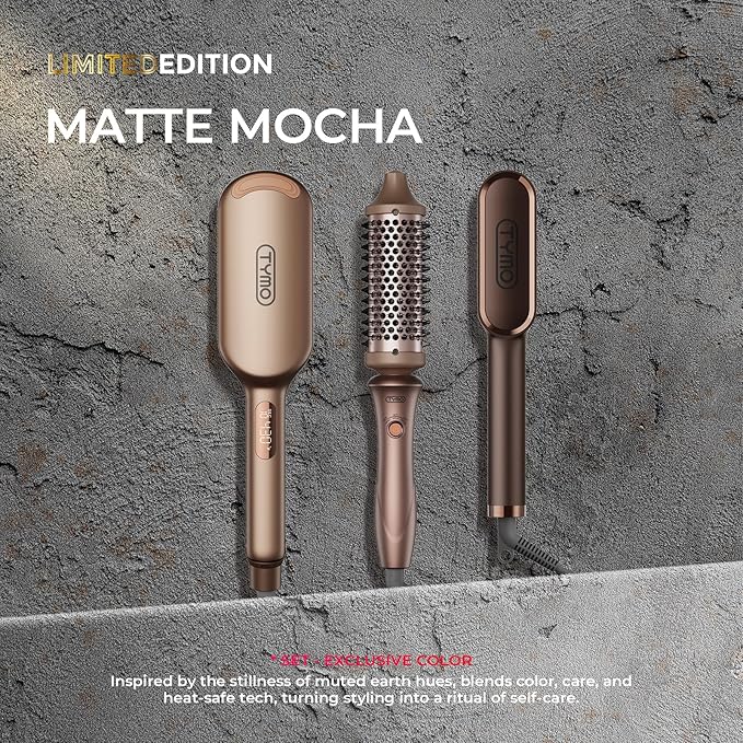 TYMO Limited Edition Styling Set - Include TYMO ROVY Hair Crimper Wave Curling Iron & Ring Plus Straightener Brush & STYLUX Thermal Brush, 3 in 1 Ionic Hair Curler Tool Set for Women