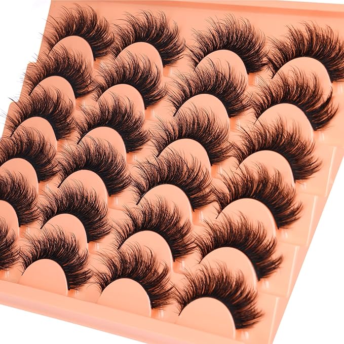 ALICROWN Fuzzy Eyelashes False Lashes Natural Wispy Fake Eyelashes Full Mink Lashes C Curly Strip Lashes Pack 12 Pairs
