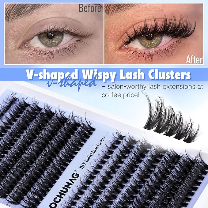 Wispy Lash Clusters Thick Eyelash Clusters 80D+100D Cluster Eyelash Extensions Spiky D Curly Lashes Clusters 266pcs DIY Cluster Lashes 10-18mm Volume Individual Eyelashes by TOOCHUNAG