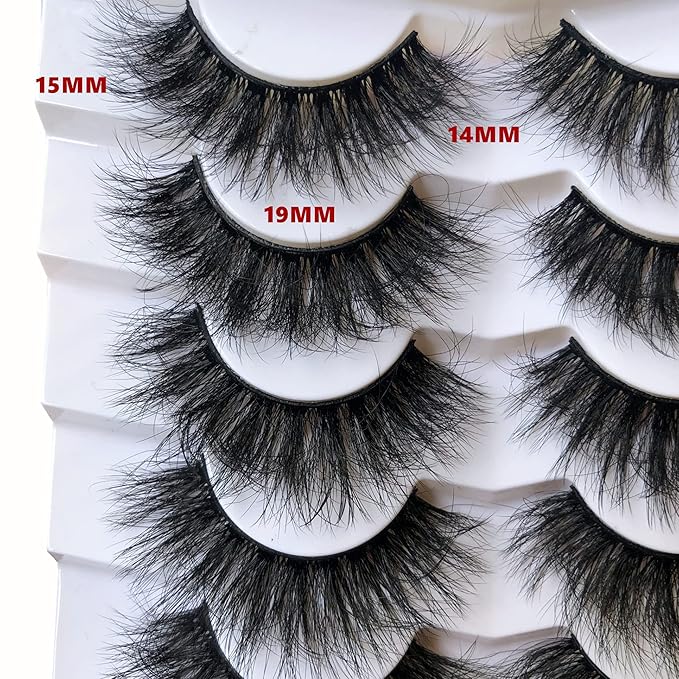 Pooplunch False Eyelashes Dramatic Volume 20MM Long Faux Mink Lashes 7 Pairs Pack 8D Thick Soft Fake Eye Lashes Strips Multipack