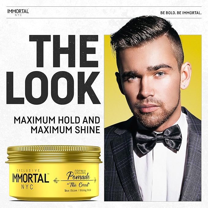 Immortal NYC The Creed Hair Pomade - Strong Hold, Max Shine, All Natural Water-Based Pomade for Men, No Residue, All Hair Types