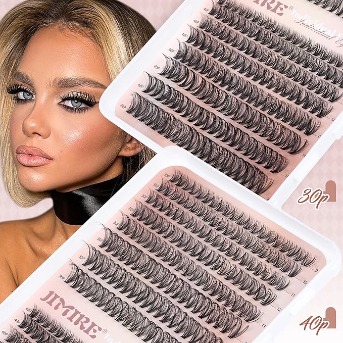 JIMIRE Natural Lash Clusters 320Pcs Cluster Eyelash Extensions Wispy 30D+40D Eyelash Clusters D-Curly 9-16MM Mixed DIY Cluster Lashes Fluff Lashes Clusters Extension for Beginners