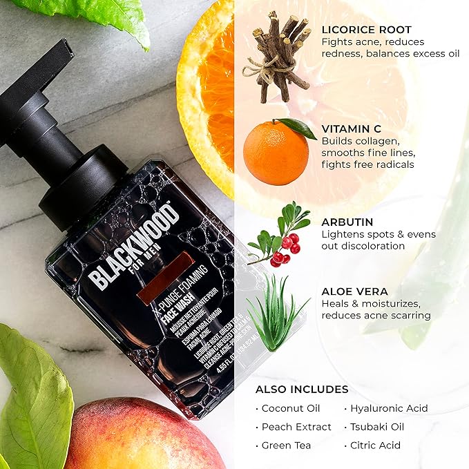 Blackwood For Men X-Punge Foaming Face Wash - Acne Facial Cleanser For Oily to Normal Skin - Deep Cleanse for Exfoliation - Natural Vegan Formula - Paraben Free, Sulfate Free, & Cruelty Free (4.55 oz)