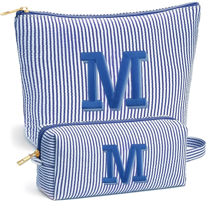 Fohufo Stocking Stuffers for Teen Girls Gifts Trendy Stuff, 2025 Christmas Gifts Cute Makeup Bag, 6-12 Year Old Girl Birthday Gift, Personalized Christmas Stocking Stuffers for Girls, Blue Letter M
