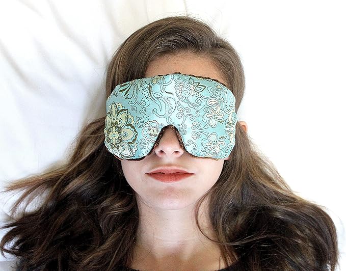 Candi Andi Handmade Opulence Yoga Eye Pillow - Weighted Flaxseed Fill, Lavender Aromatherapy, Satin & Velvet, Adjustable Strap - Ideal for Meditation & Restful Sleep - Blue Lagoon - TEMFL-BL