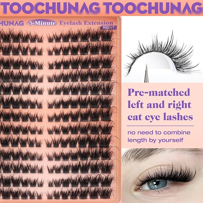 Wispy Lash Clusters 182pcs Eyelashes Clusters Left&Right Cluster Eyelash Extensions Thick CD Curly Individual Lashes Clusters 9-20mm DIY Fairy Lash Extension at Home by TOOCHUNAG