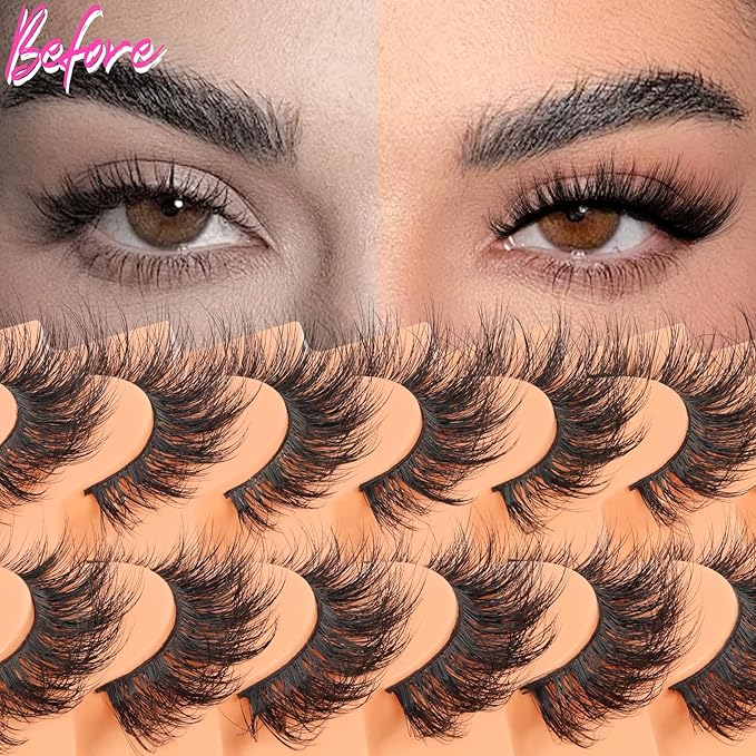 Veleasha Wispy Lashes 3D Effect Multi Level Eyelashes Fluffy Volume False Eyelashes 11-18MM Soft Cat Eye Lashes 10 Pairs Pack (6D34)