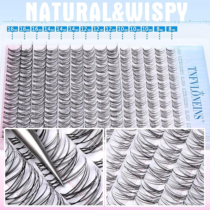 Wispy Lash Clusters Natural Eyelash Clusters Clear Band Cluster Eyelash Extensions CC-Curly Individual Lashes Clusters 8-16MM Lash Extension DIY Cluster Eyelashes Pack by TNFVLONEINS