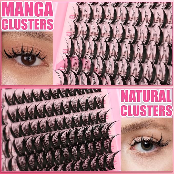 Gmagictobo Manga Lash Clusters Kit Spiky Lashes Clusters Fairy Lash Clusters Wet-Look Anime Lashes Pack 168 Pcs C/D Curl Individual Lashes Lash Bond and Seal Lash Tweezers