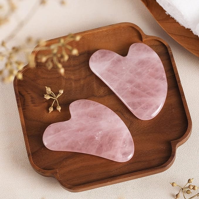 Natrual Rose Quartz Gua Sha Facial Tools | Guasha Tool for Face Sculpting, Shaping, Reduce Puffiness, Tension Relief | Massage Stone for Eyes, Face and Body