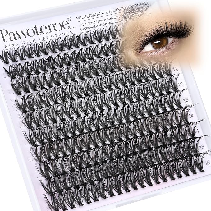 Pawotence Lash Clusters 200pcs Individual Lashes 40D Cluster Eyelash Extensions 9-16mm Eyelash Clusters Lash Extensions for Self Application (40D, 0.07D, 9-16mm)