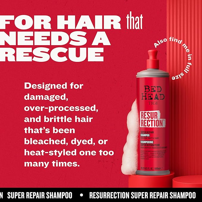Bed Head by TIGI Resurrection Super Repair Shampoo Travel Mini – Repairing shampoo for dry, brittle and damaged hair with added moisture and nourishment, 2.53 fl oz